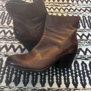 To Leather To Boot Adam Derrick- Rich Brown Leather Zipper Booties